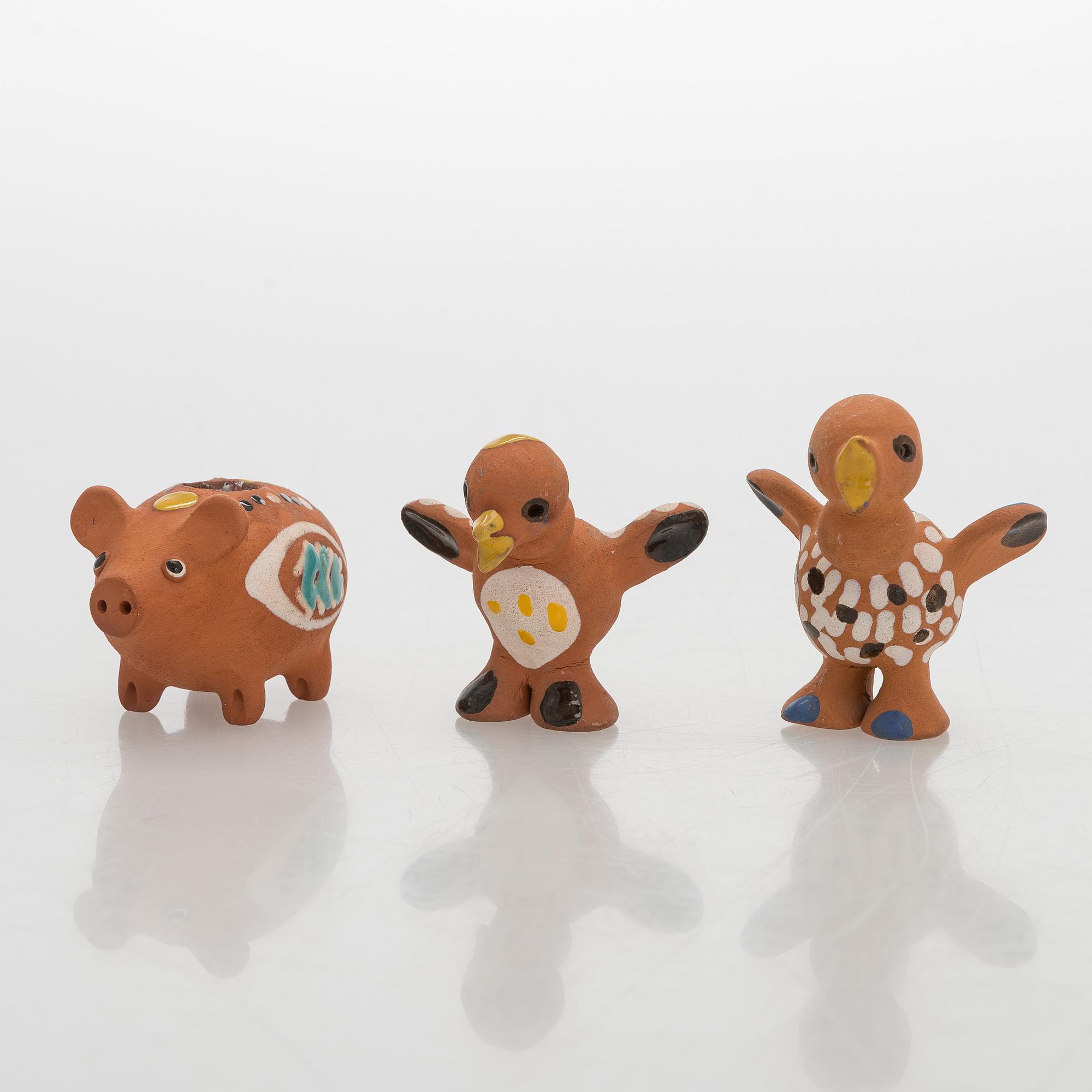 Marita Lybeck, figurines, 8 pcs, red clay, signed ML.