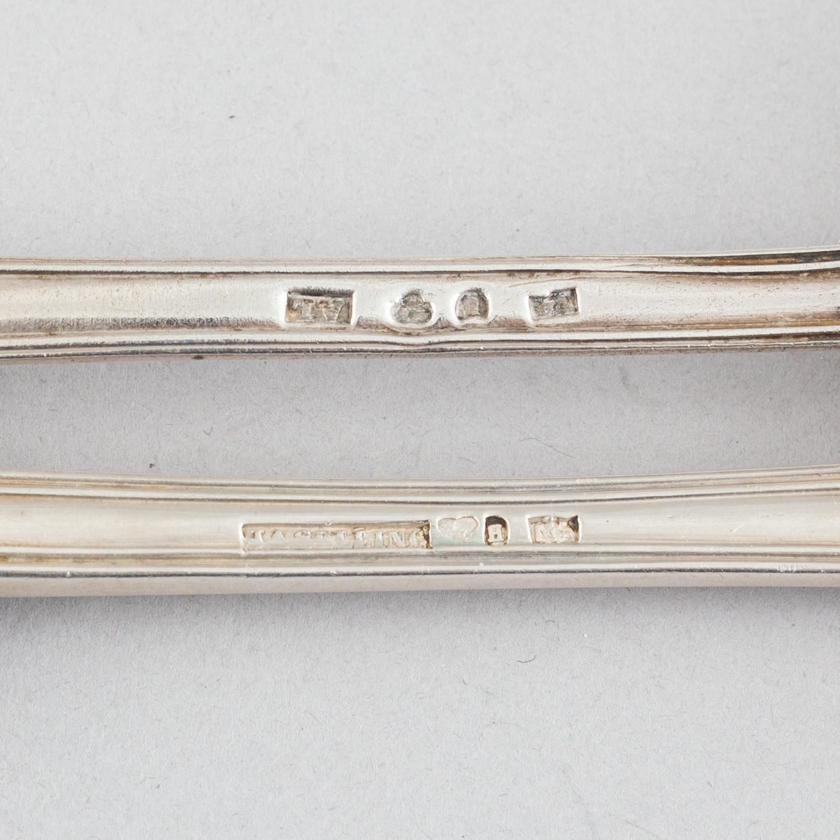 Cutlery service parts, 15 pcs, silver, including JA Selling, Härnösand, 1867.