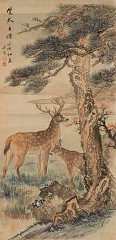 970. A Chinese scroll painting by Zhen kai/Zhang Shuangquan, dated 1918.
