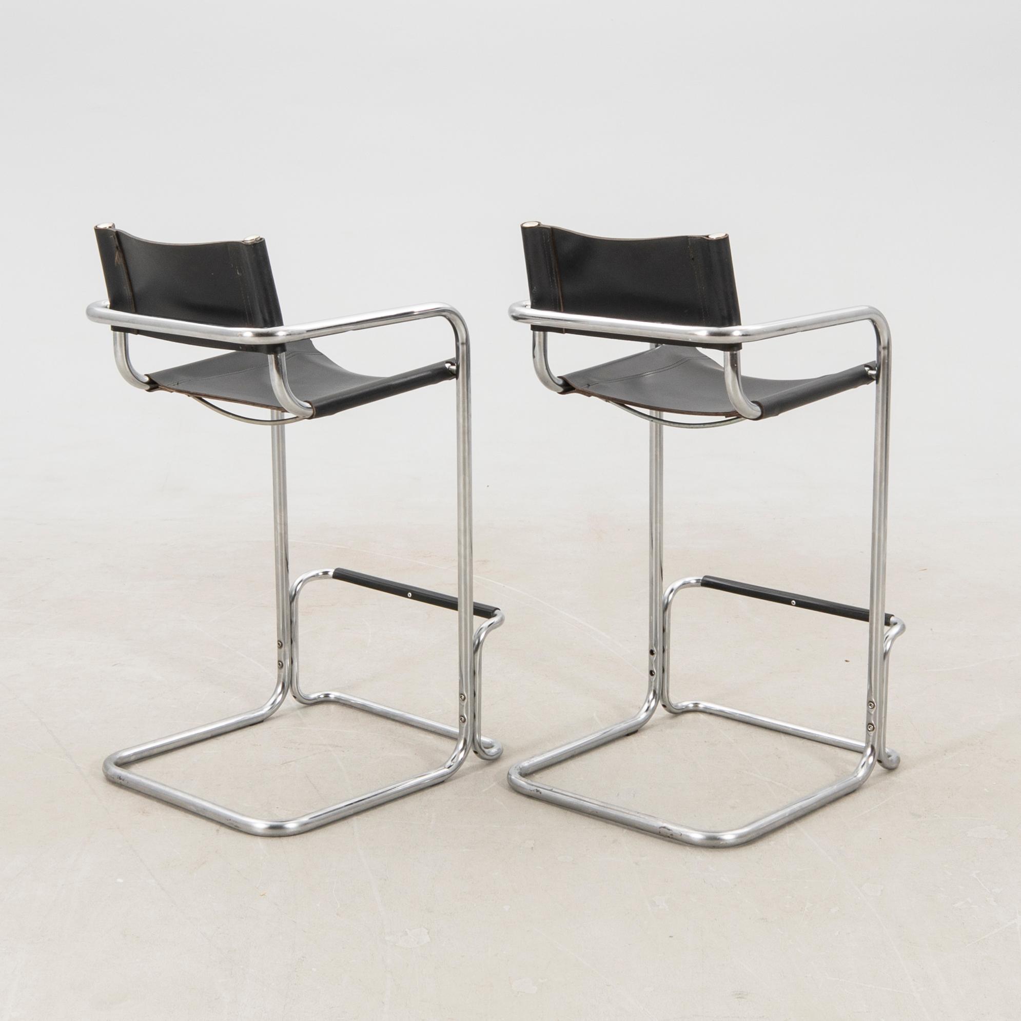 Bar stools, a pair from the late 20th century.