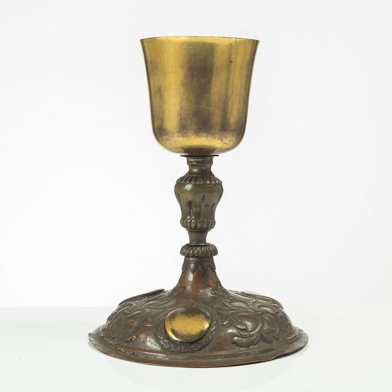 A silvered and gilt copper chalice, presumably German, first part 18th century.