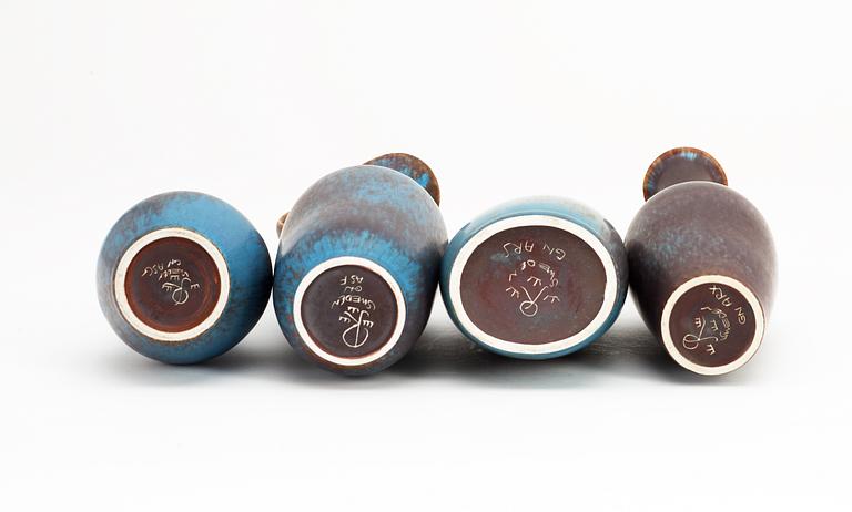 A set of four Gunnar Nylund stoneware vases, Rörstrand.