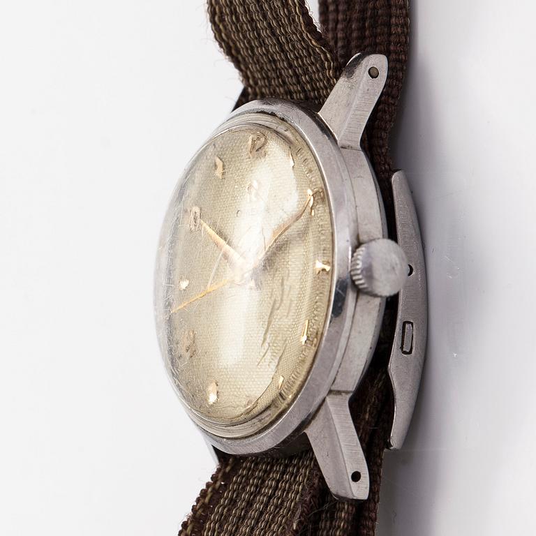 Omega,  Honeycomb dial, wristwatch, 33 mm, steel, manual, plastic crystal, circa 1952.