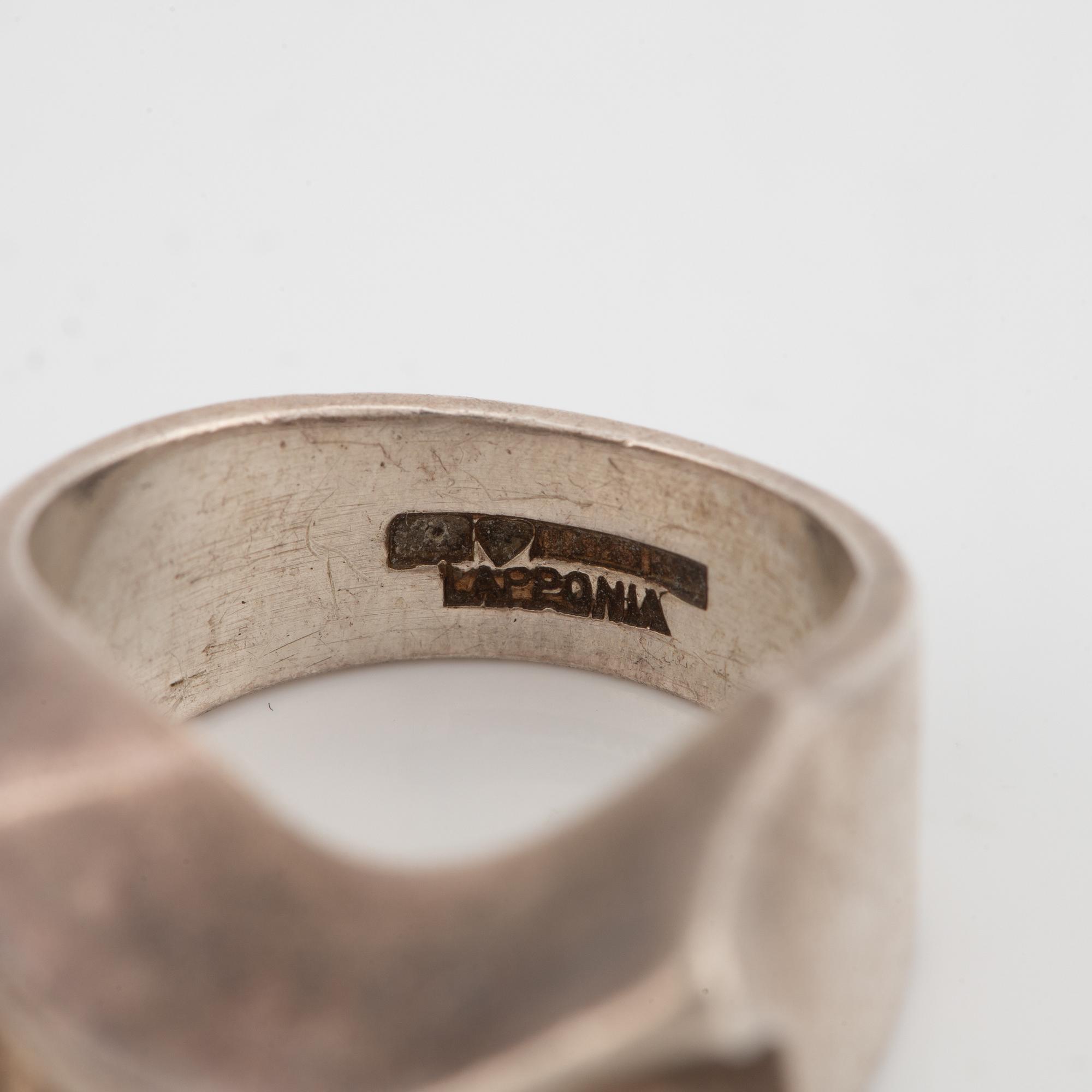 Lapponia, örhängen, ett par samt två ringar och brosch, silver.