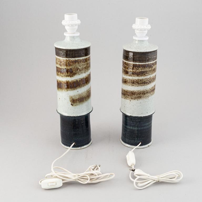 Inger Persson, a pair of 20th century stoneware table lamps, Rörstrand Ateljé, Sweden.