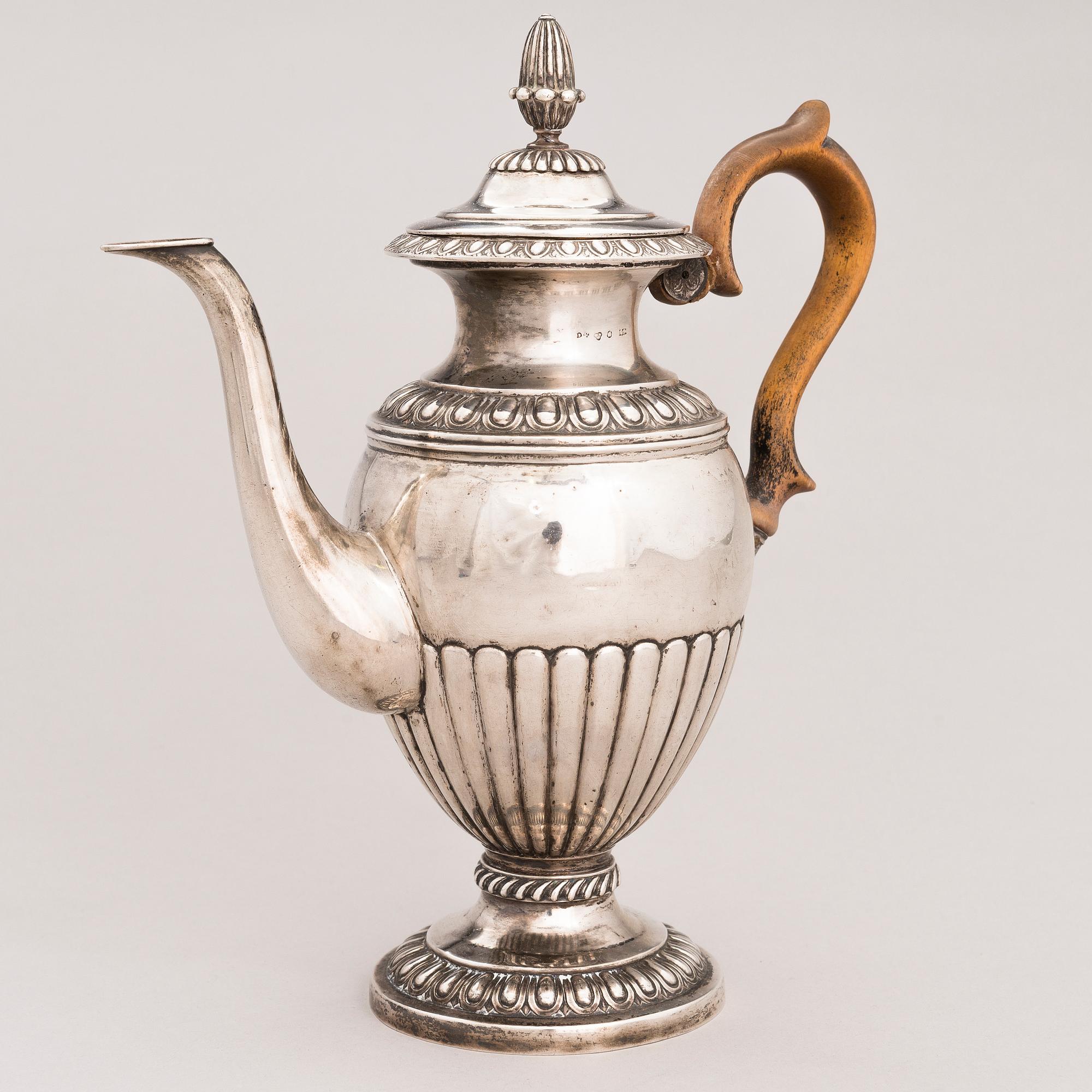 A Swedish Empire Style silver coffee pot, mark of Gustaf Focker, Stockholm, 1834.
