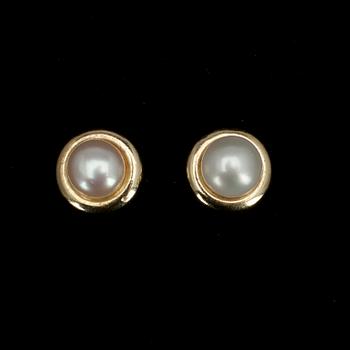 PÄRLCOLLIER samt ÖRHÄNGEN, lås i guld 14K, odlade pärlor, 1900-talets slut.