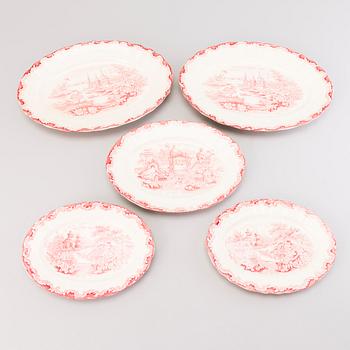 A 157-piece tableware set of 'Bengali, red', Swedish Rörstrand creamware of the 1940s.