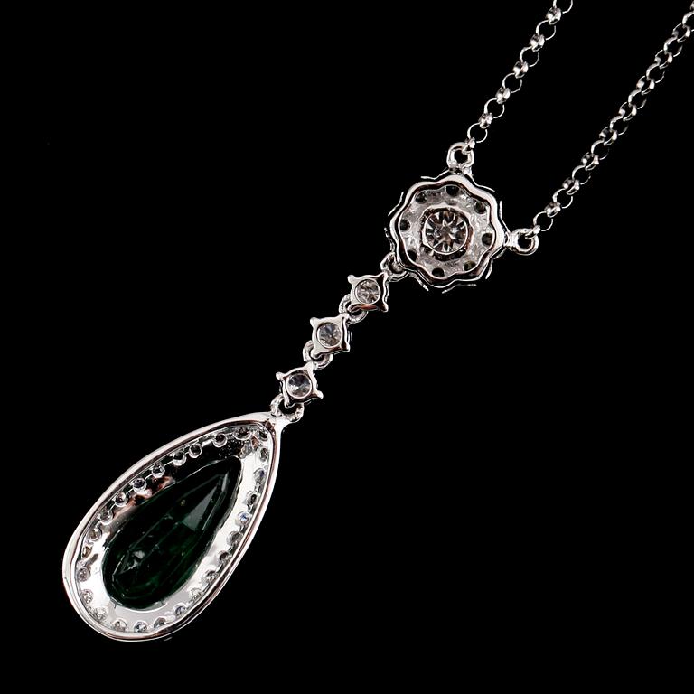 COLLIER, 18 k vitguld, smaragd ca 1.72 ct samt briljantslipade diamanter tot ca 0.72 ct.