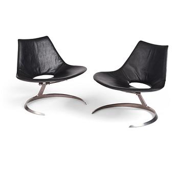 Preben Fabricius & Jørgen Kastholm, a pair of 'Scimitar' easy chairs, Ivan Schlechter, Copenhagen, ca 1962.