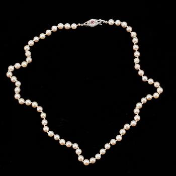 COLLIER, odlade saltvattenspärlor, lås i 18k vitguld med två mindre diamanter samt rosa safir.