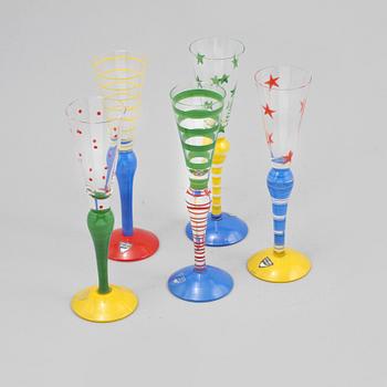 SNAPSGLAS, 5 st, "Clown", Anne Nilsson, Orrefors.