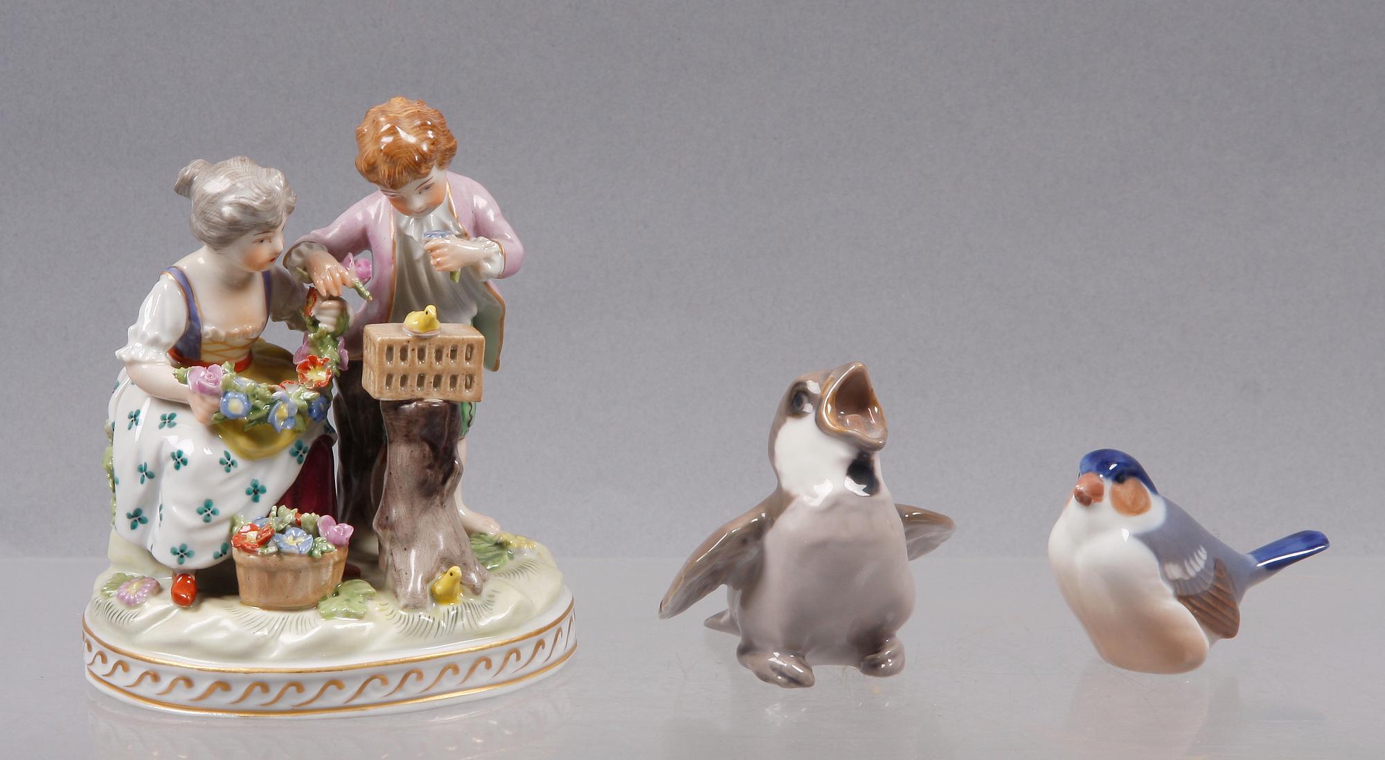 FIGURINER, 3 st, porslin, Dresden, Bing & Gröndahl, Royal Copenhagen.