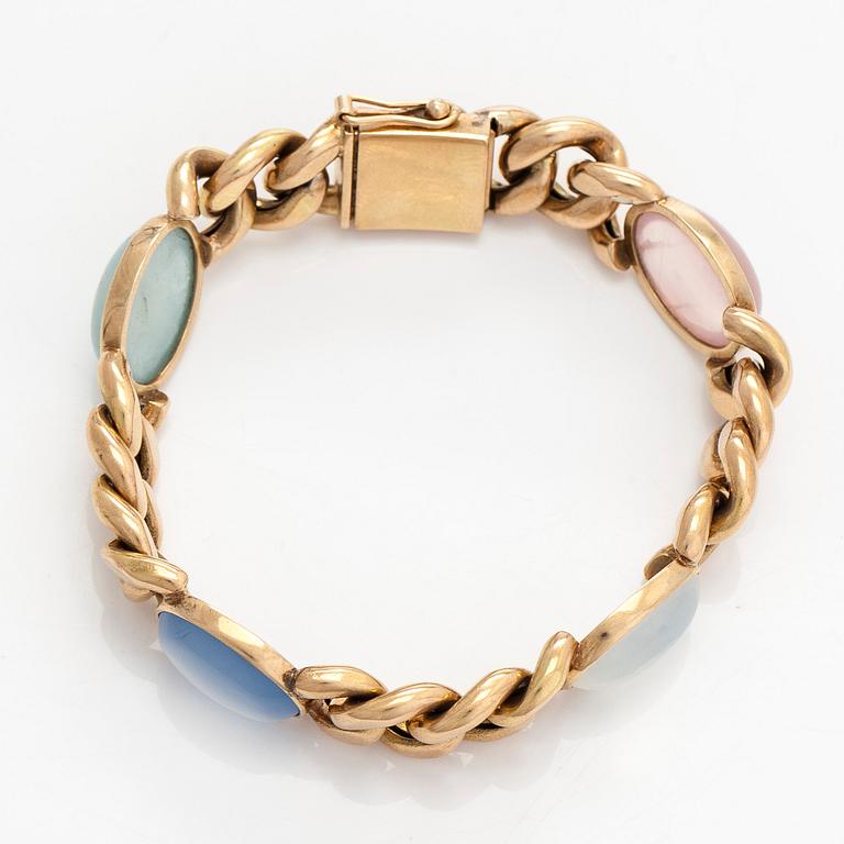 Armband, 14K guld, och cabochonslipade stenar.
