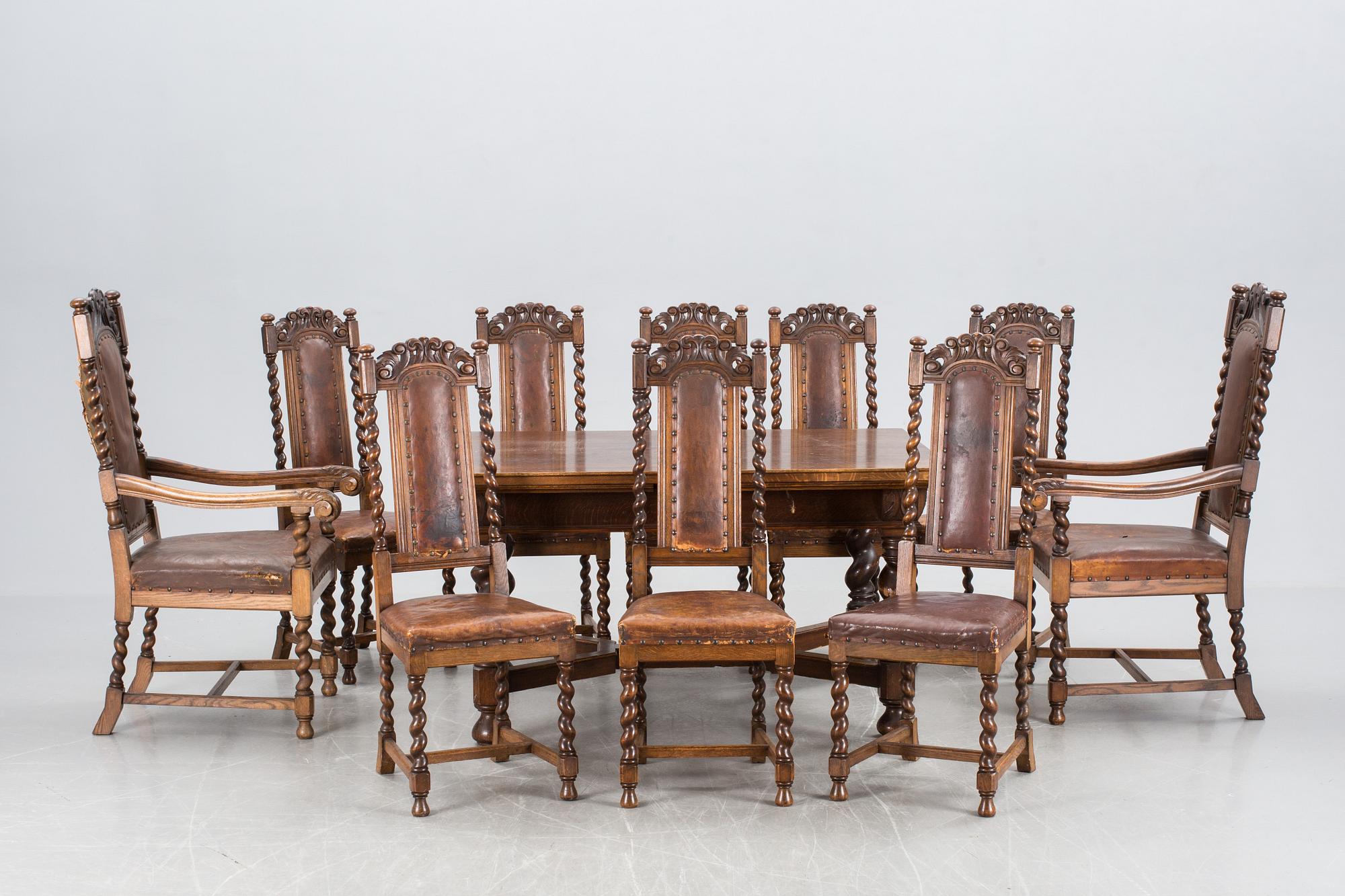 MATSALSMÖBLEMANG, barockstil, 11 delar, omkring 1900.