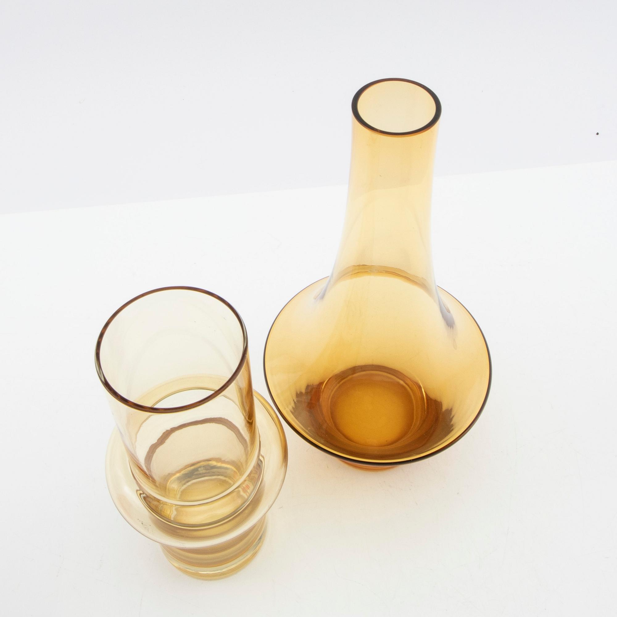Tamara Aladin, vases, 3 pcs, glass, Riihimäen Lasi, Finland, 1960s/70s.