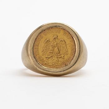 Ring, 14 k guld, monterat mynt, 21,6 k guld, dos y medios pesos, Estados Unidos Mexicanos.