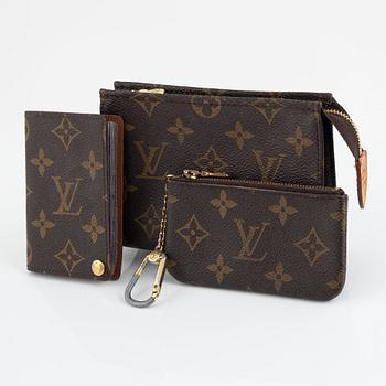 Louis Vuitton, toiletry bag, card holder, and key ring.