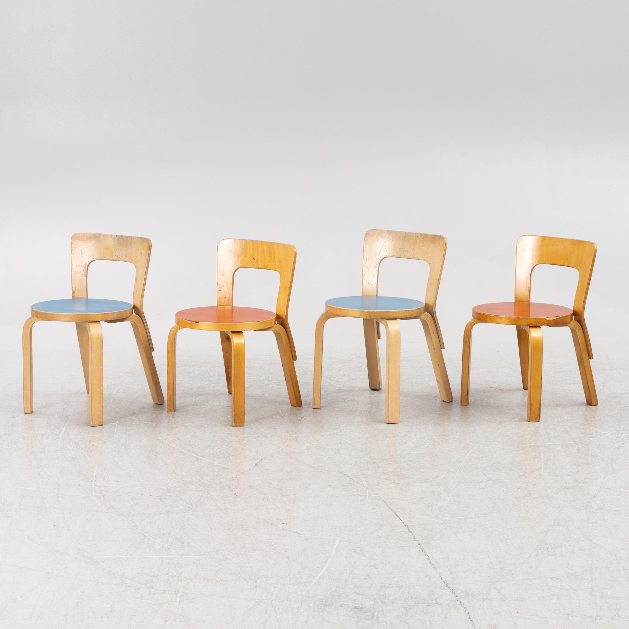 Alvar Aalto, four birch modell 66 children's chairs, Artek, Finland.