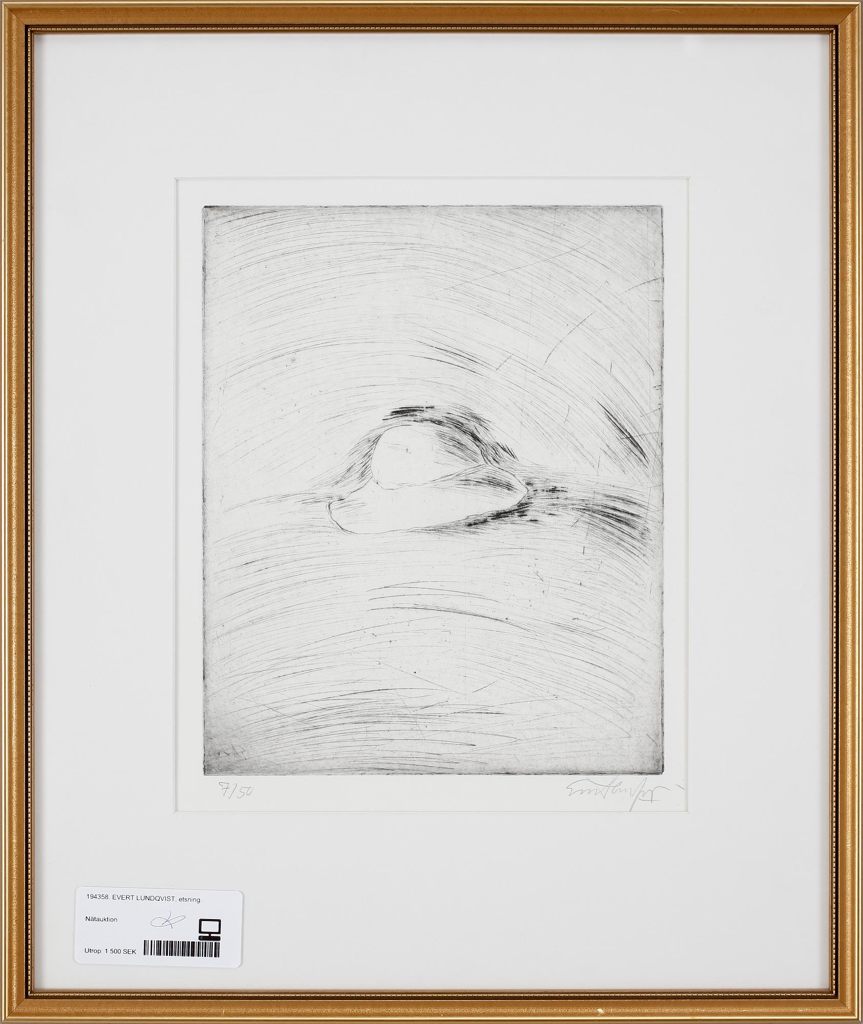 EVERT LUNDQUIST, torrnålsgravyr, sign o numr 7/50.