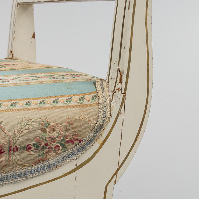 Chairs, a pair, and stools/tabourets, a pair, early 19th century.