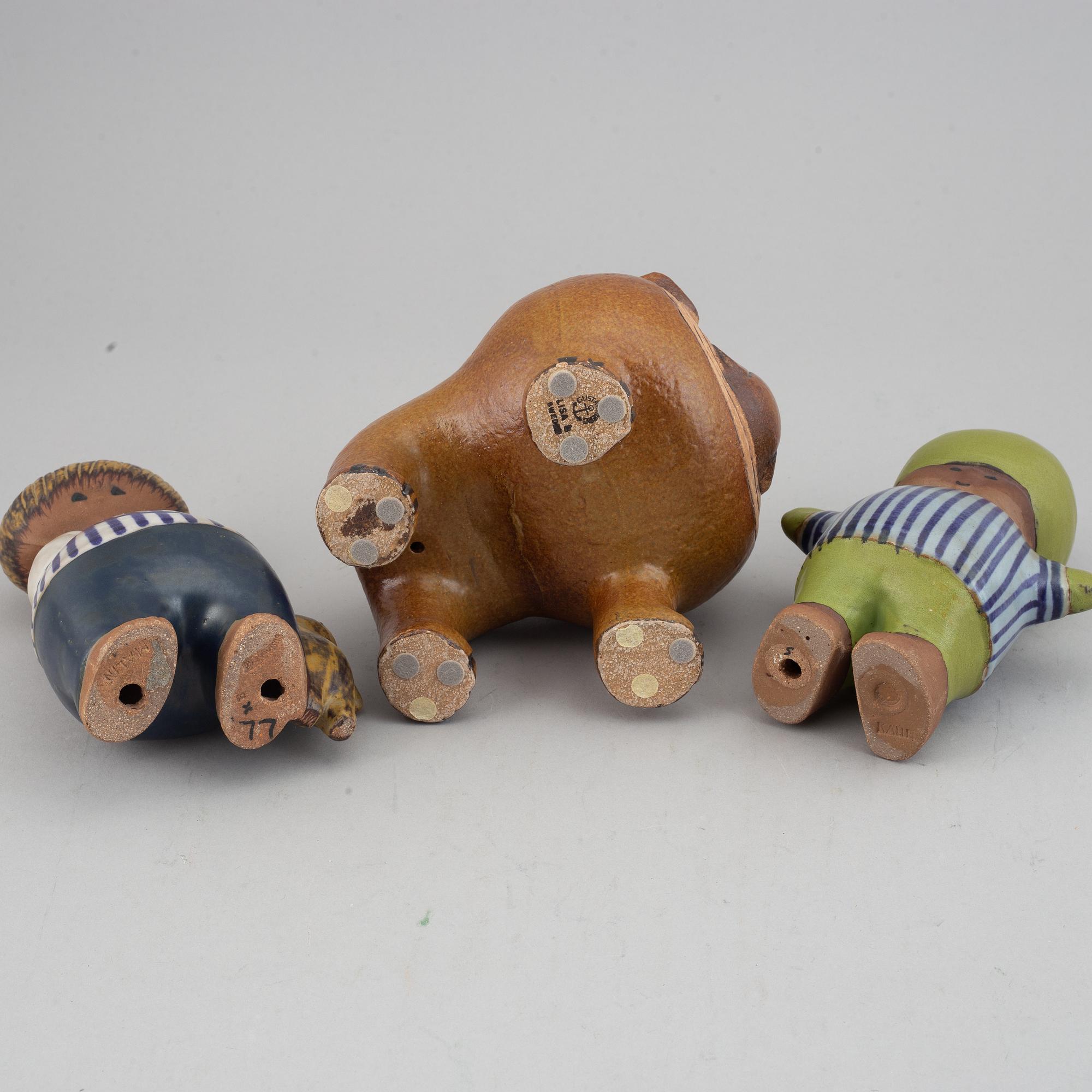 Lisa Larson, figuriner, 3 stycken. Stengods. Gustavsberg.