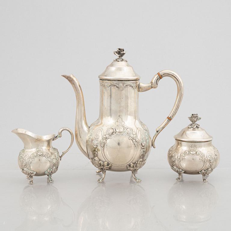 Kaffeservis, silver, 3 delar, svenska importstämplar, 1900-tal.