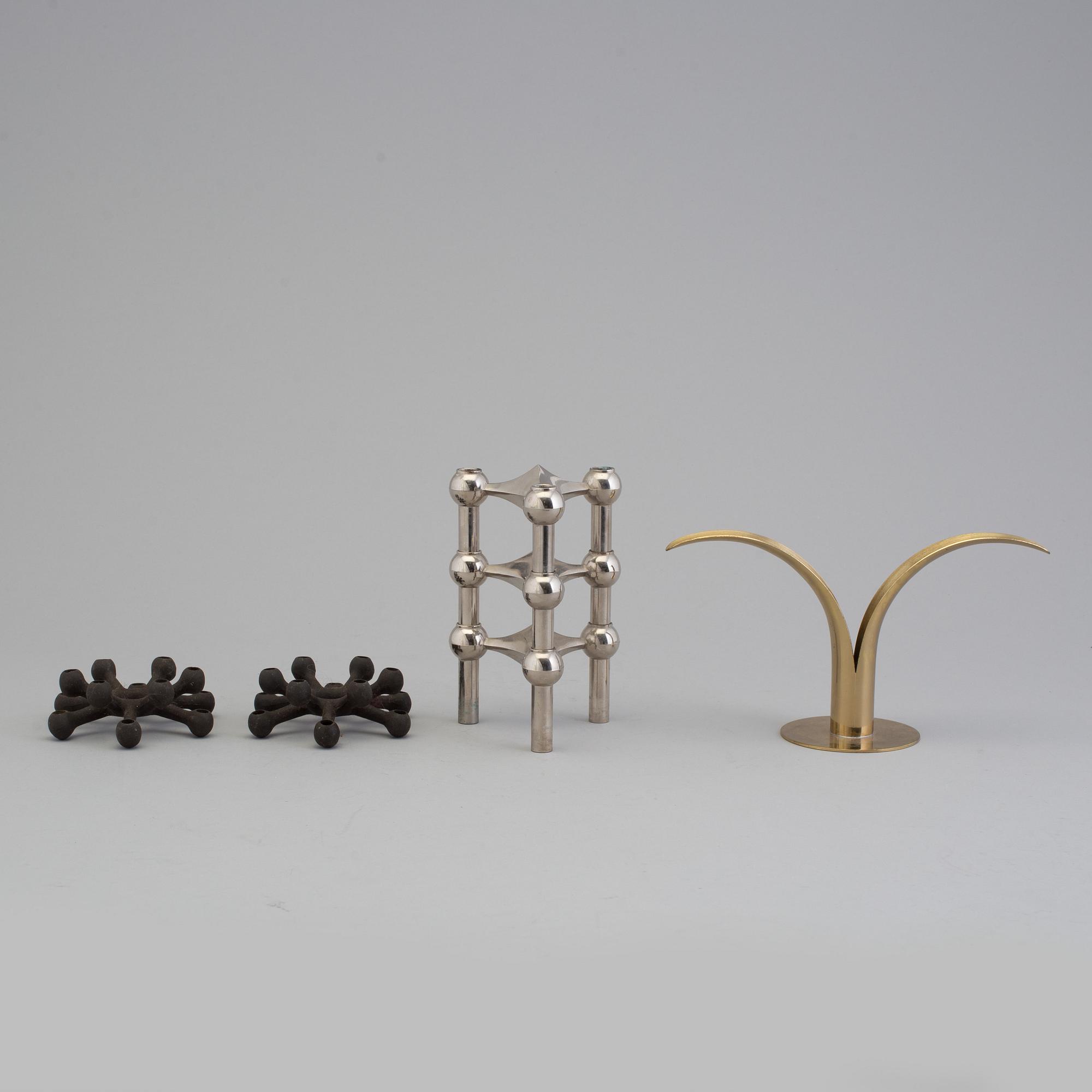 LJUSSTAKAR 4 st, bl a "Liljan", Ystad Metall, Werner Stoff "Nagel", mm.