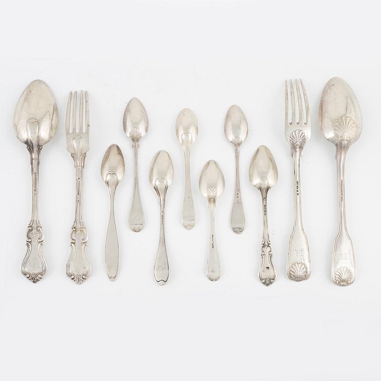 A set of silver cutlery, among others Emanuel Forssman, Växjö, 1855.