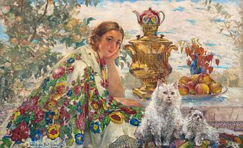 198. Ekaterina Nikolaevna Katshura-Falileeva, AT THE SAMOVAR.