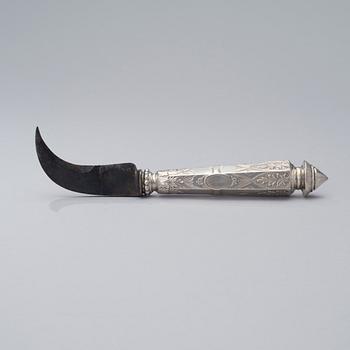 CHAMPAGNE KNIFE / WINE KNIFE, silver and iron, Wolfers Frères, Belgium turn of the 20th century.