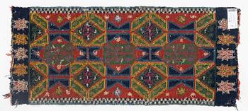 A carriage cushion, double-interlocked tapestry, c. 102 x 48 cm, Scania, Sweden, last quarter of the 18th century.