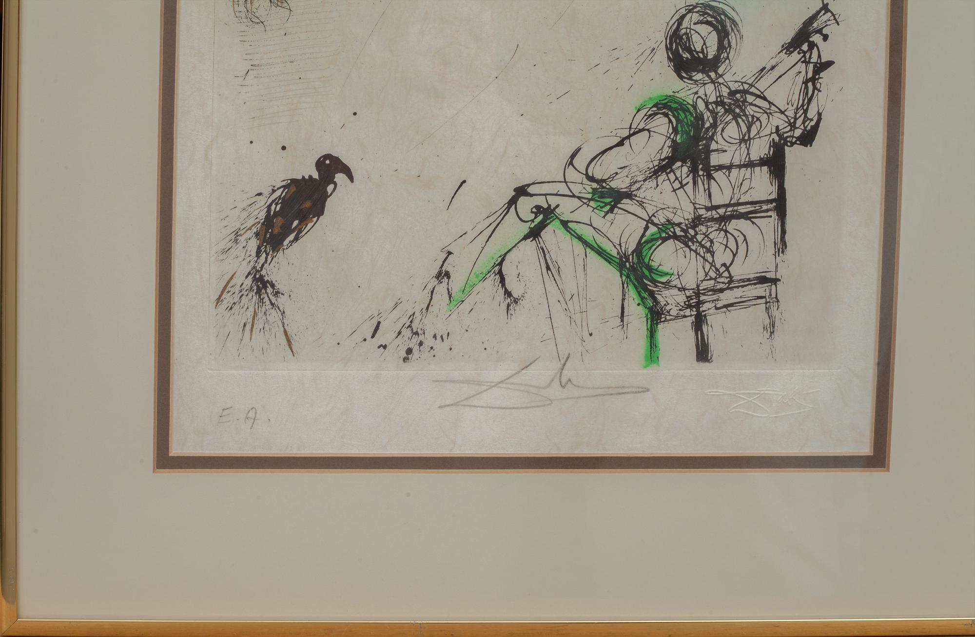SALVADOR DALÍ, etsning/torrnål, delvis akvarellerad, på japanpapper, signerad och numrerad E.A.