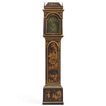 124. A George II japanned musical longcase clock by William Barrow (watchmaker in London 1700-36).