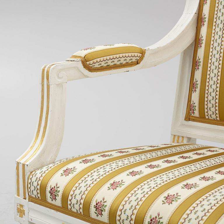 A Gustavian open armchair, late 18th century.