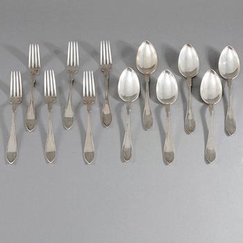 SKEDAR, 6 st, och GAFFLAR, 6 st, silver, Landskrona, 1940-tal, vikt 467 g.