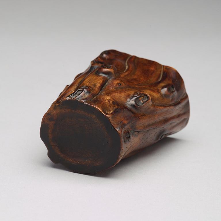 A wooden brush pot, presumably late Qing dynasty.