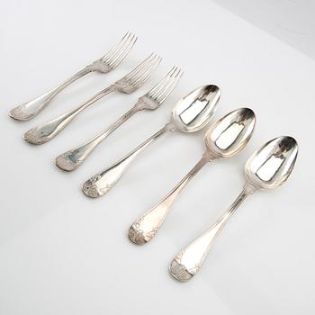 Cutlery 11 pcs spoons and 6 pcs forks similar silver 19th century.