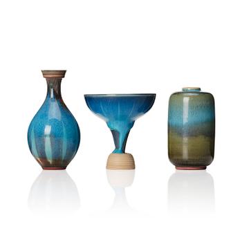 Wilhelm Kåge, three 'Farsta' stoneware miniature vases, Gustavsberg studio, Sweden 1958.