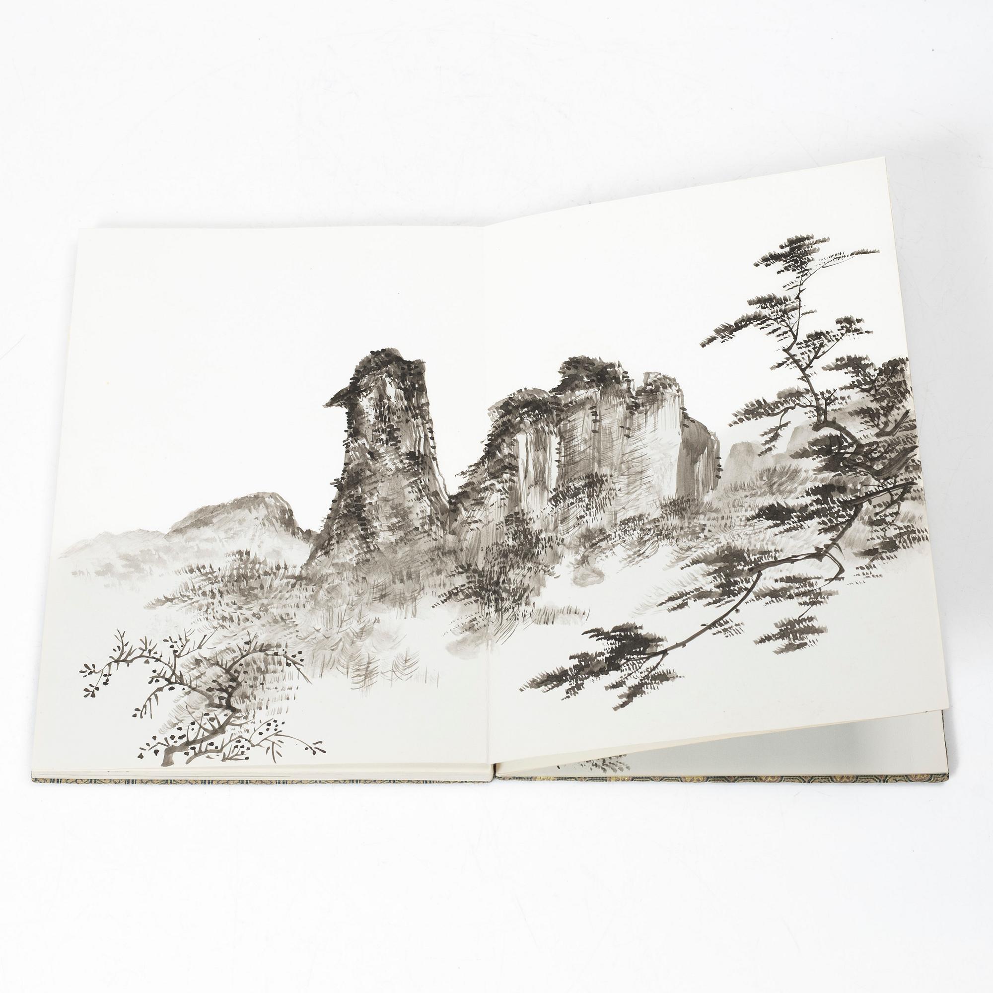 Album, med tuschmålningar, Kina, 1900-tal.