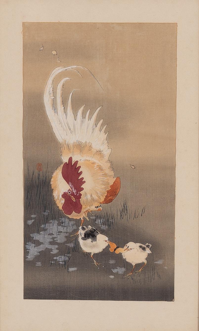 Ohara Koson, "Rooster and chicks".