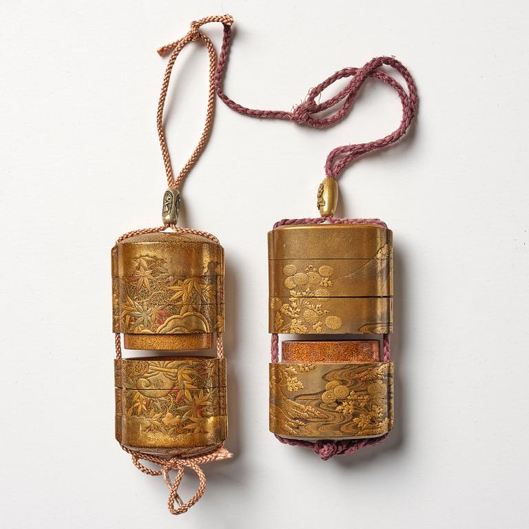 A set of two Japanese gold lacquer inros, 19th century.