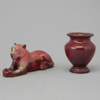 HERMAN KÄHLER, fat, vas samt figurin, keramik, signerade, Danmark, tidigt 1900-tal.