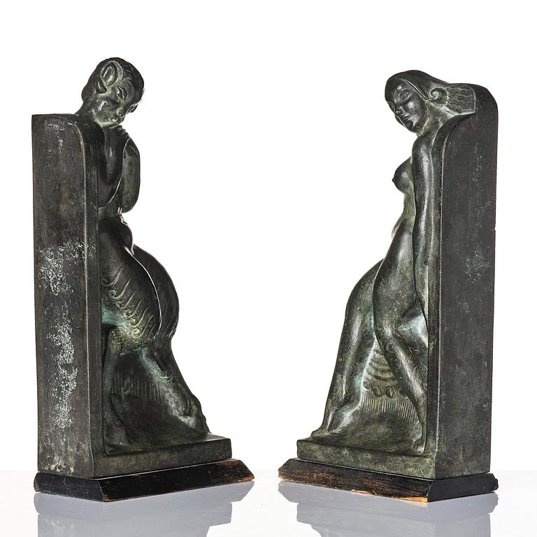 Axel Gute, a pair of Swedish Grace book ends, dated 1919.