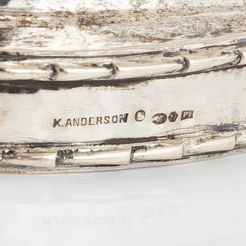 Bålskål på fot med fat, silver,  K Anderson, Stockholm 1917 samt slev i sterling silver.