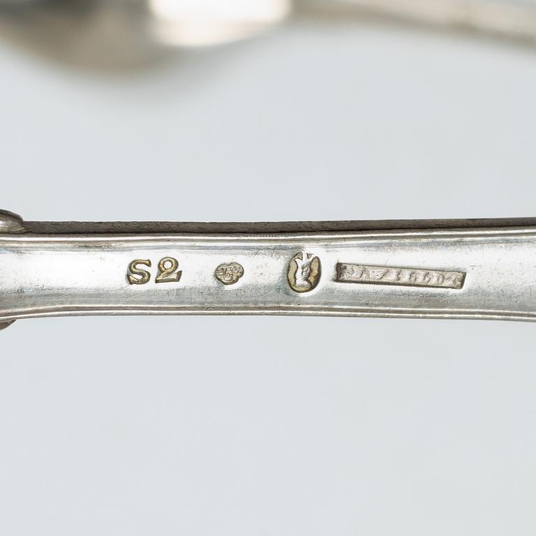 Five Swedish silver tablespoons, Stockholm, 1800–1825.