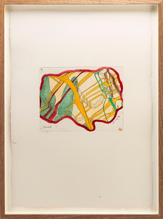 STEN EKLUND, hand colored etching, signed.