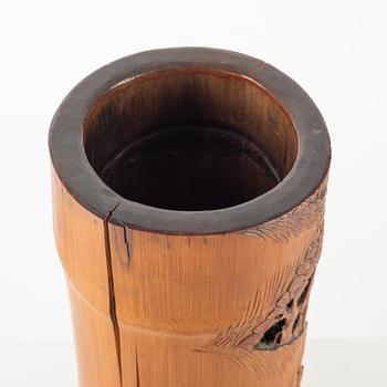 A Chinese carved bamboo brush pot, late Qing dynasty/around 1900.