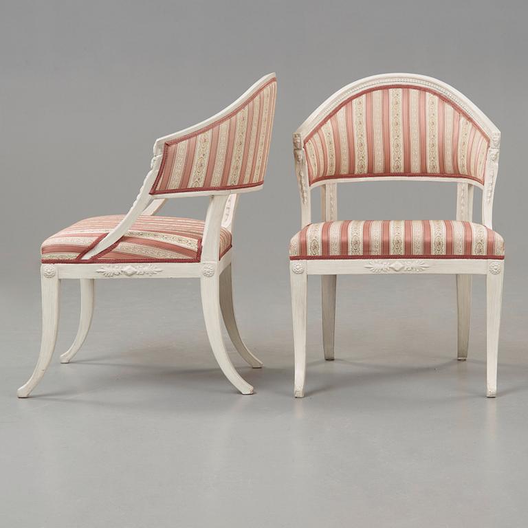 A pair of late Gustavian early 19th century armchairs.