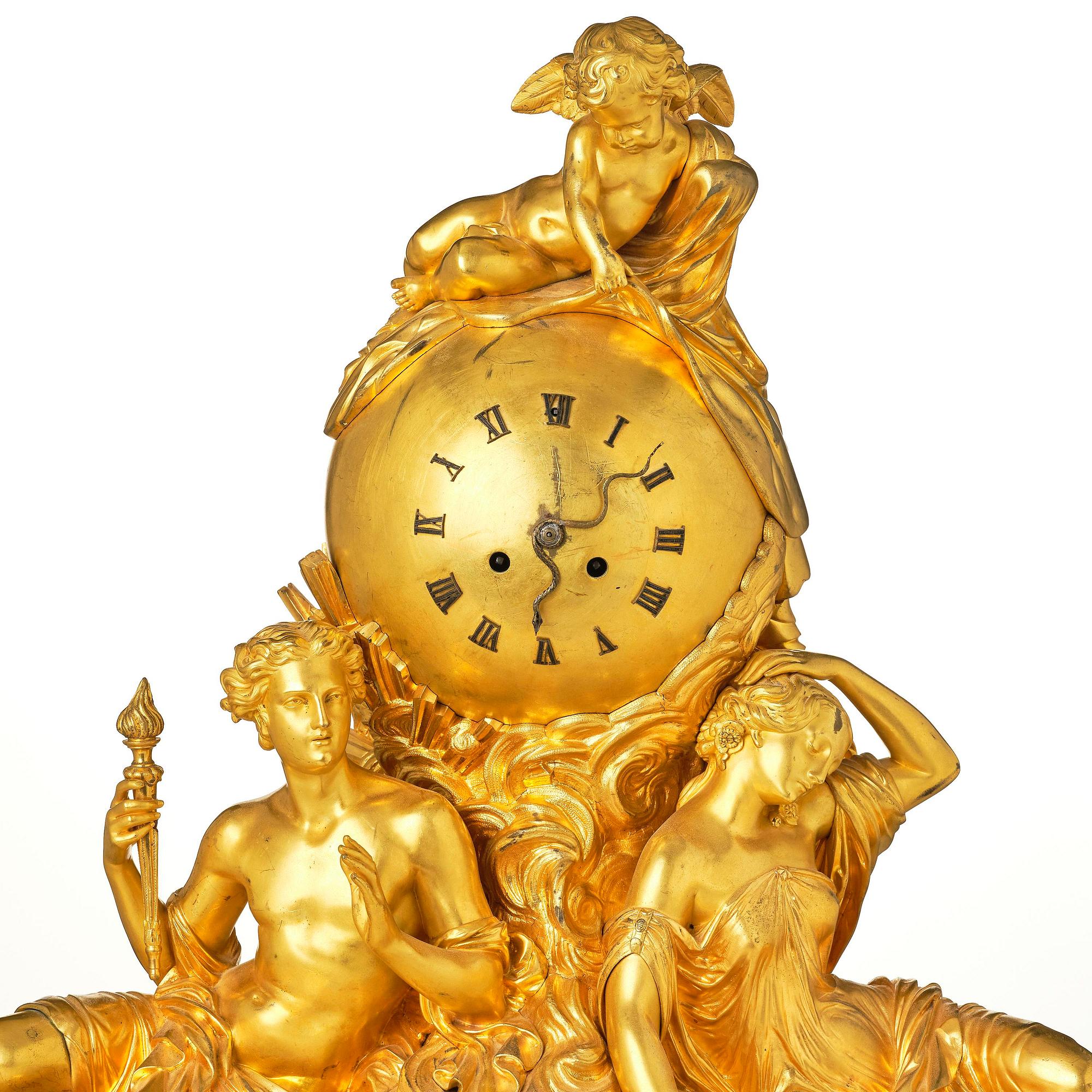 A Napoleon III ormolu mantel clock.